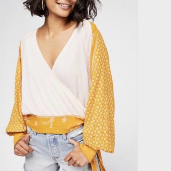 Free People Top Small Auxton Boho Hippie Prairie Oversized Floral Waffle Knit - Picture 2 of 15